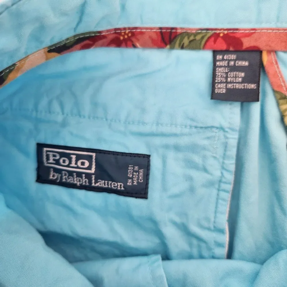 Polo Ralph Lauren Swimwear Boardshorts Light Blue Wood Button Rope Drawstring 34